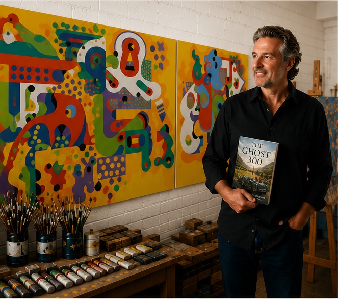 Craig J. Lemmon standing in an art studio holding The Ghost 300
