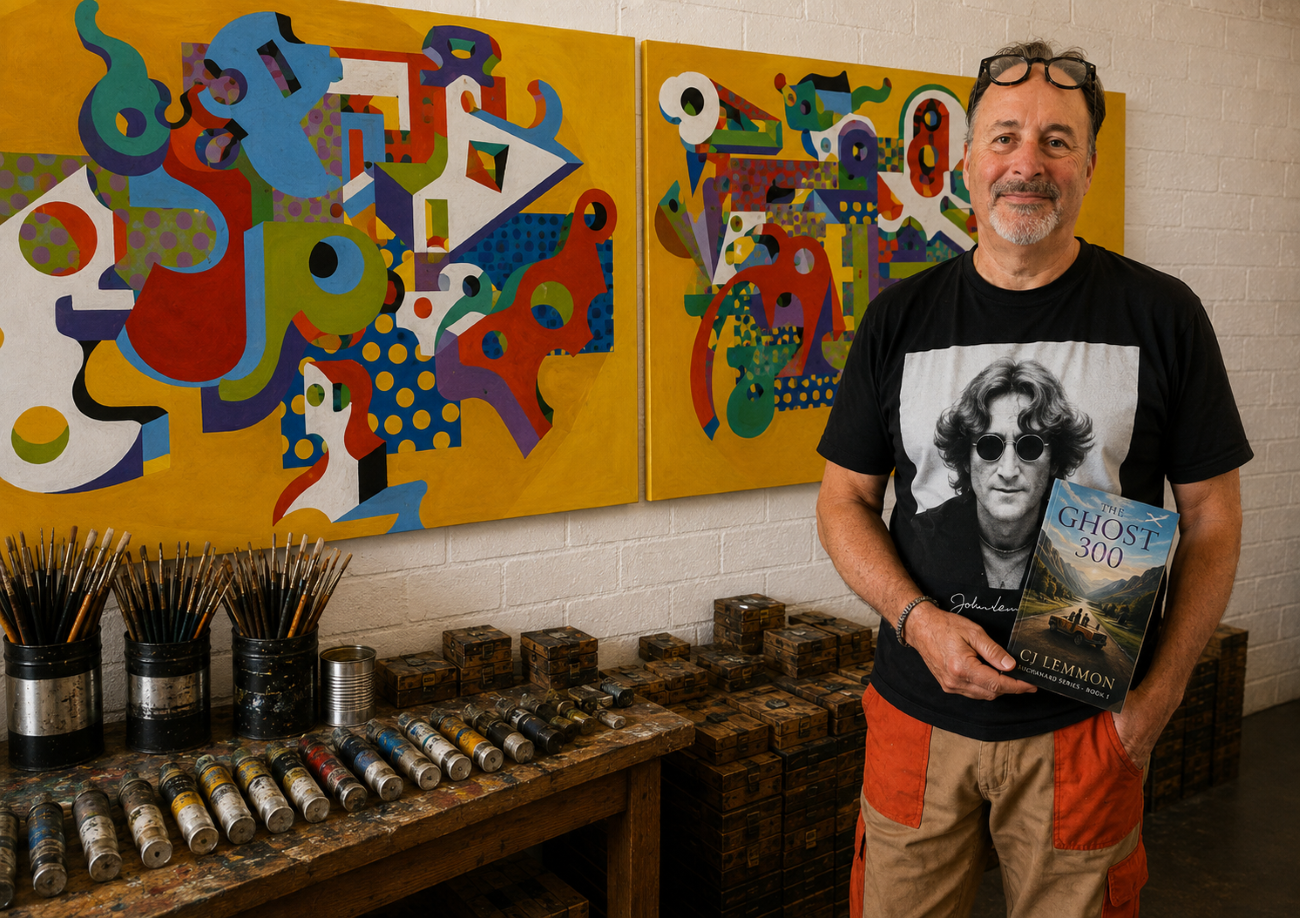 Craig J. Lemmon standing in an art studio holding The Ghost 300